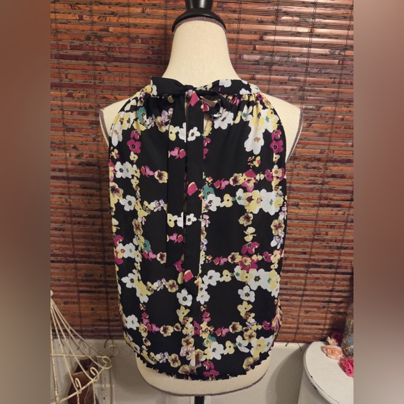 INC Floral Halter Blouse - Black, Pink, White - Picture 3 of 5